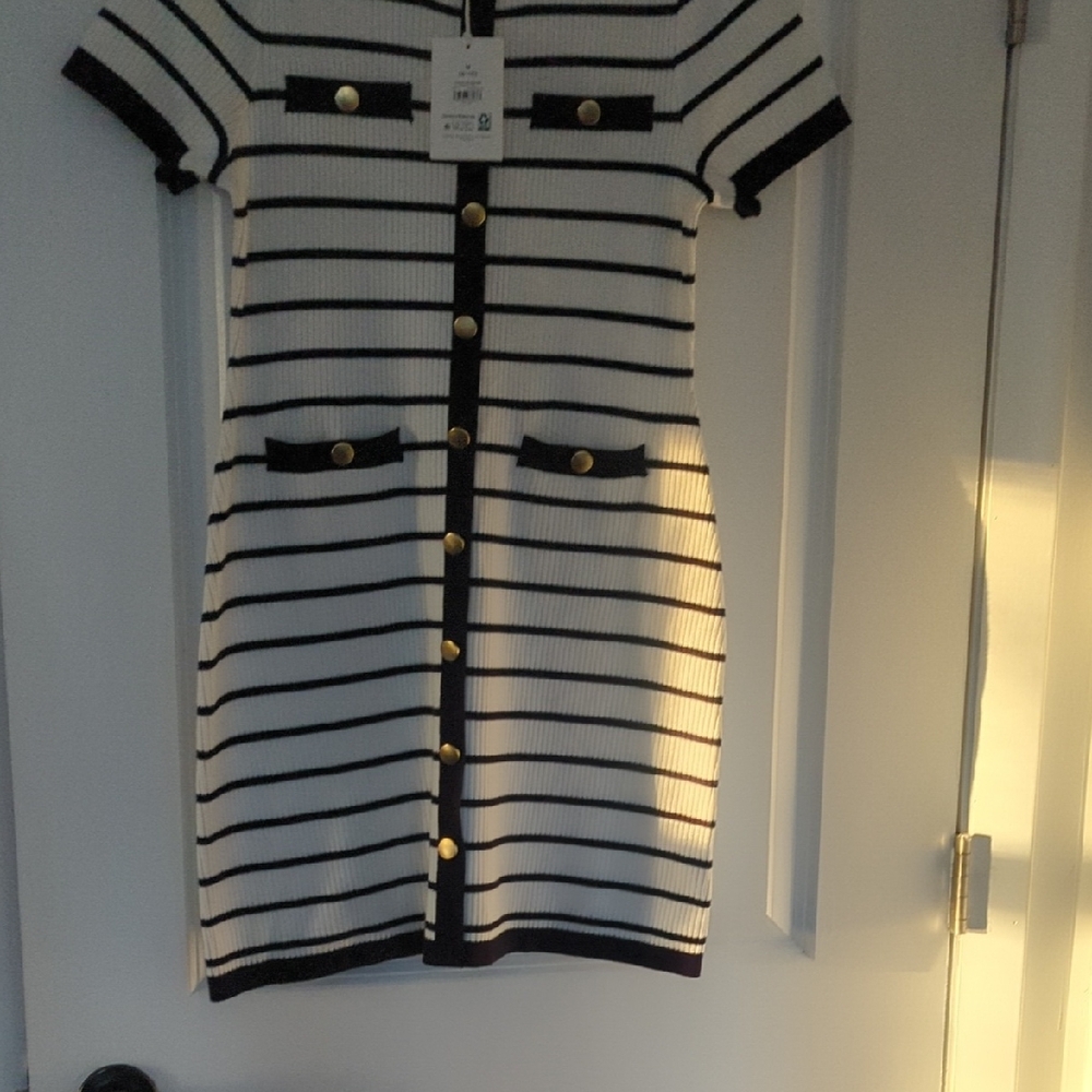 Striped Black and White Button-Down Dress